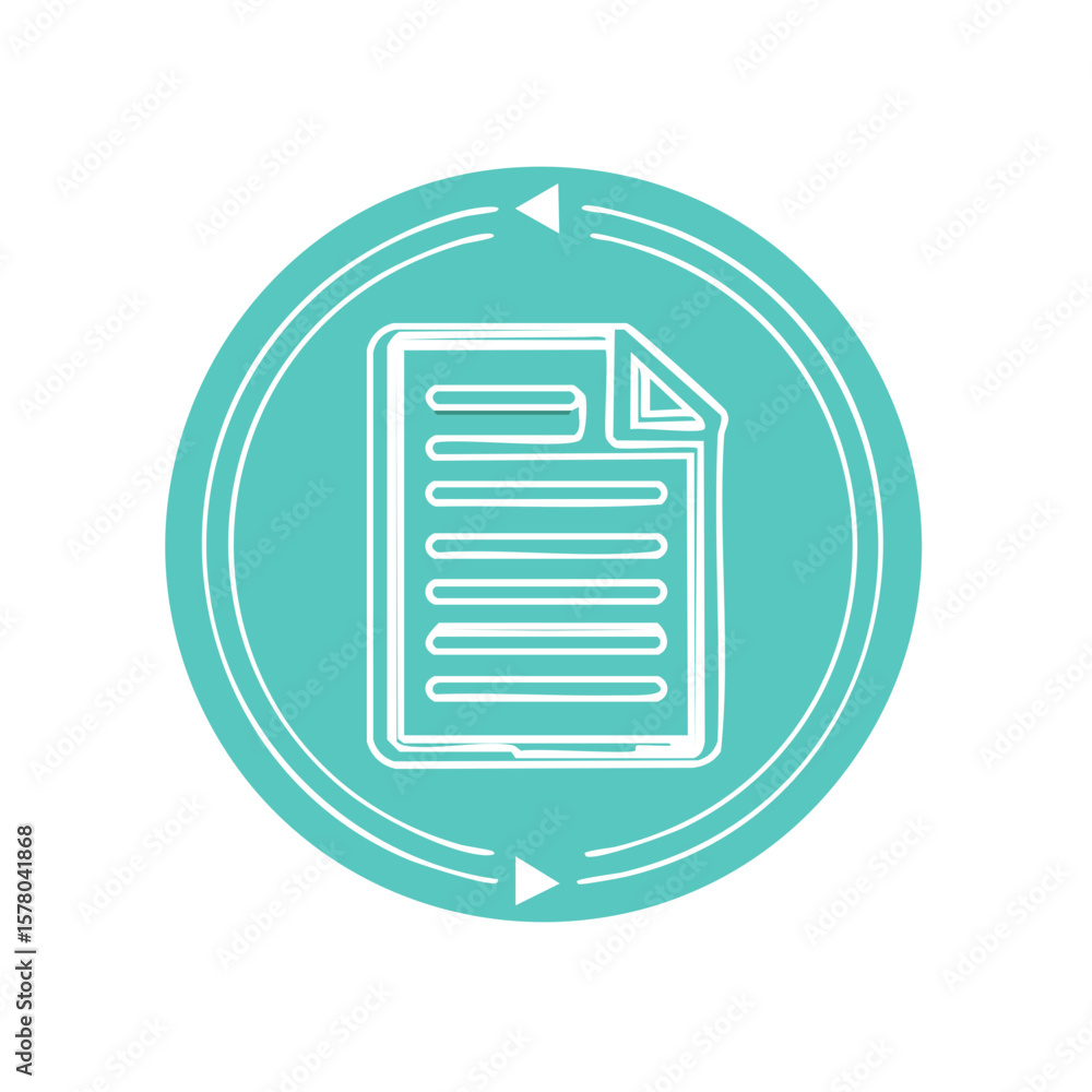 Poster document processing icon with cycle arrows in teal circle badge design