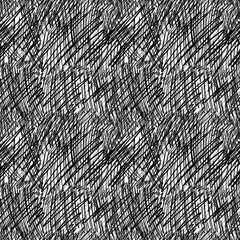 Seamless black and white abstract pattern with chaotic hand-drawn lines and scribbles. Energetic texture perfect for textiles, packaging, prints, and modern digital design.