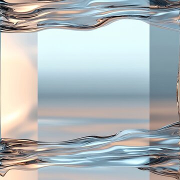 featuring a fusion of reflective liquid metal and soft organic textures enclosed by a sleek modern border futuristic and isolated