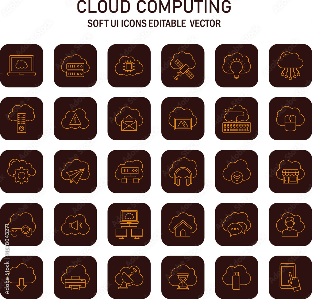 Poster elegant cloud computing vector icons collection offering seamless integration and a modern aesthetic