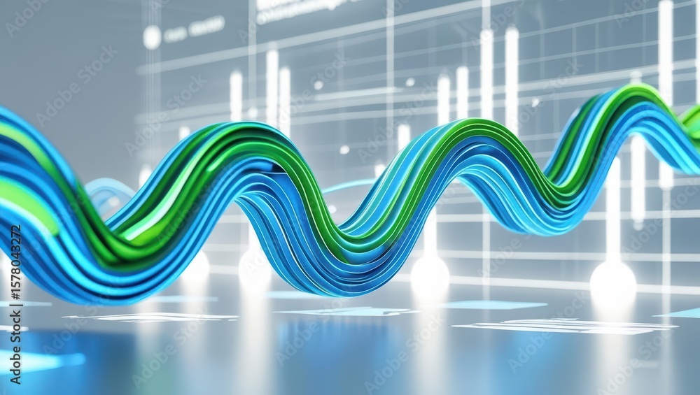 Poster high tech digital data chart with multiple colored wave lines and data points representation in a fu
