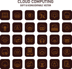Elegant cloud computing vector icons collection offering seamless integration and a modern aesthetic design for web