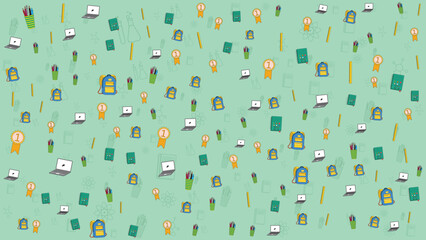 Colorful Outline Preschool and School Kids Icons Seamless Pattern for Education Background