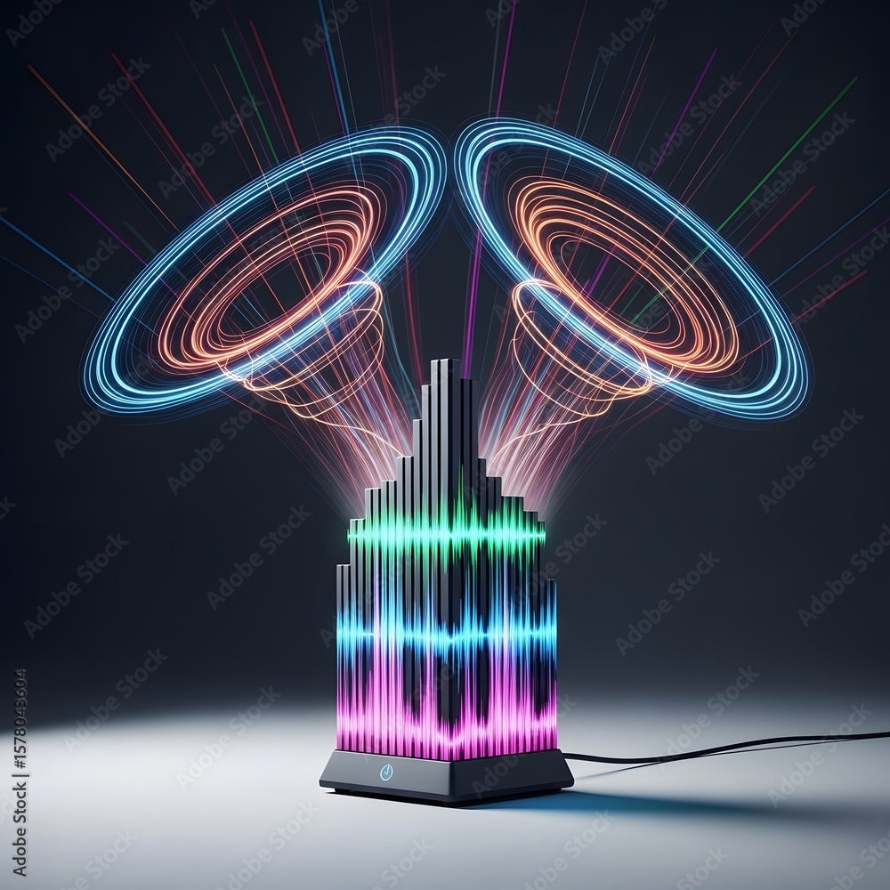 Aufkleber abstract digital art featuring glowing light patterns and futuristic design on dark background