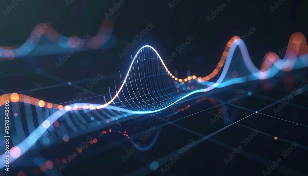 Poster dynamic abstract digital waves with glowing lines and vibrant color gradients representing data visu