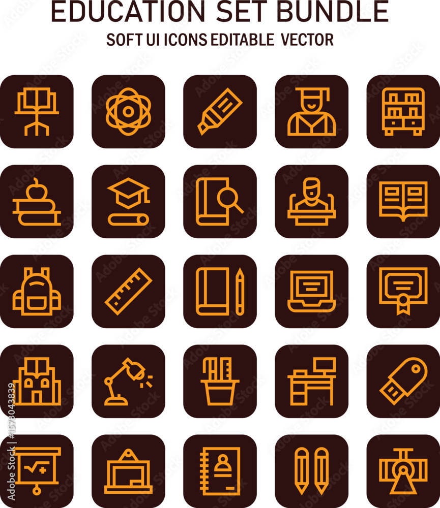 Fototapete comprehensive collection of soft ui icons featuring various elements representing education and lear