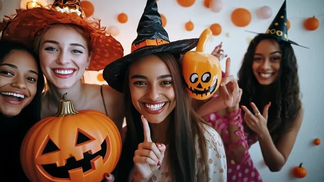 happy halloween witch with pumpkin