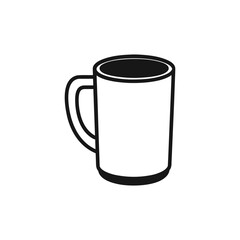 Simple black outline of a white ceramic mug isolated on white background