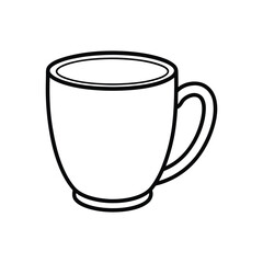 Simple black and white line drawing of a coffee mug isolated on white background