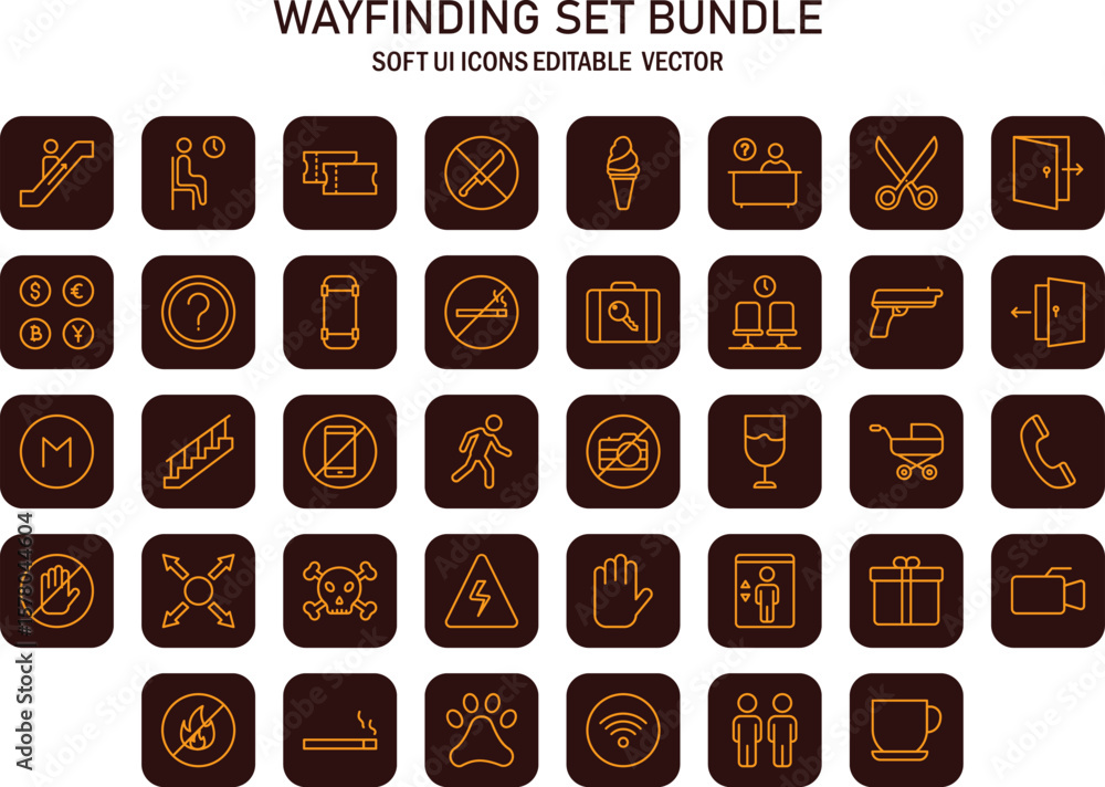 Poster essential vector wayfinding icon bundle with a soft user interface and modern editable design aesthe
