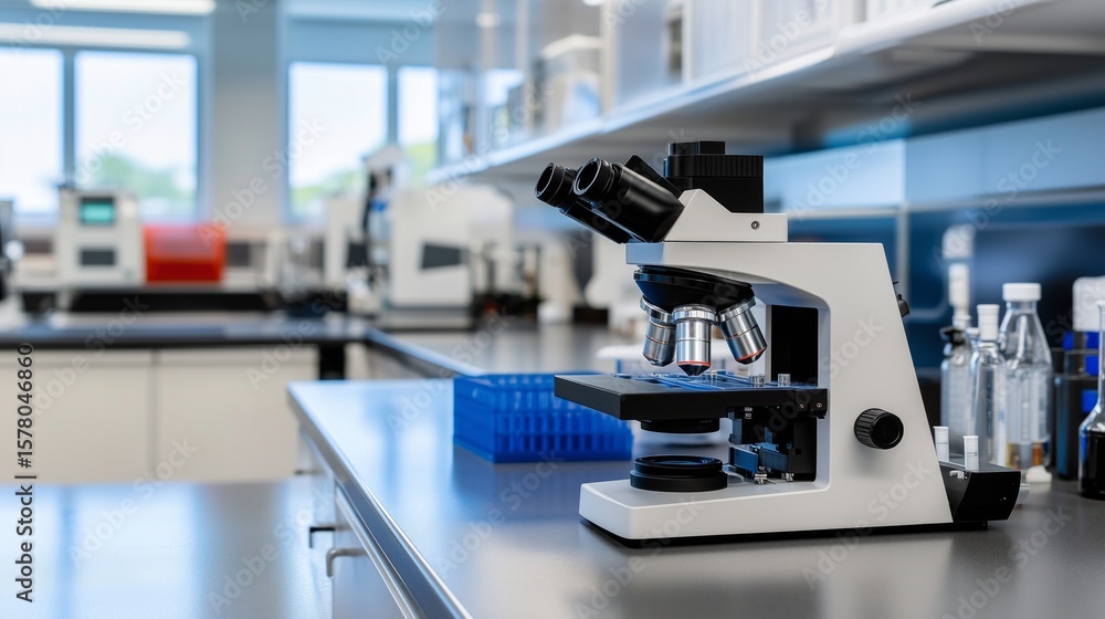 Poster modern laboratory equipped with advanced microscope and scientific instruments for research and educ