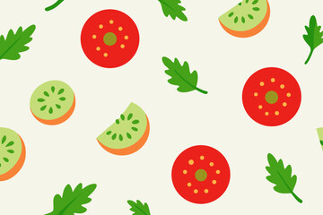 Pattern Of Cucumber And Tomato Slices With Herbs