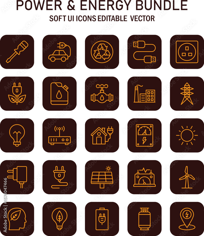 Poster comprehensive vector collection showcasing energy resources and power management icons, suitable for