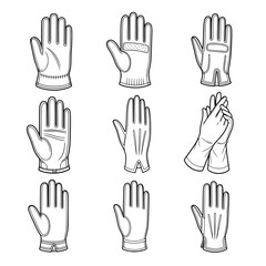 Obraz premium Set of nine different glove styles on black background