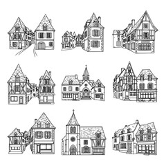 Obraz premium Collection of detailed house facades with varied architecture styles