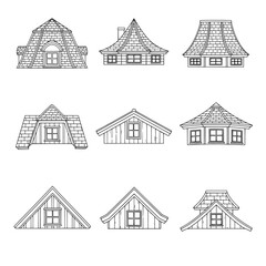 Set of stylized house rooftops with varied shapes and designs