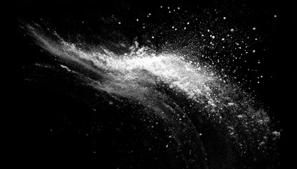 Abstract white powder explosion on black