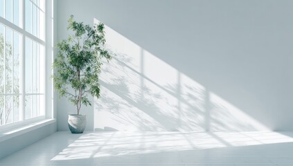 Fototapeta premium Bright, empty room with plant and shadows