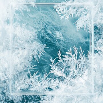 featuring delicate crystalline patterns emerging from a frosted digital surface framed by a subtle icy border sharp and isolated