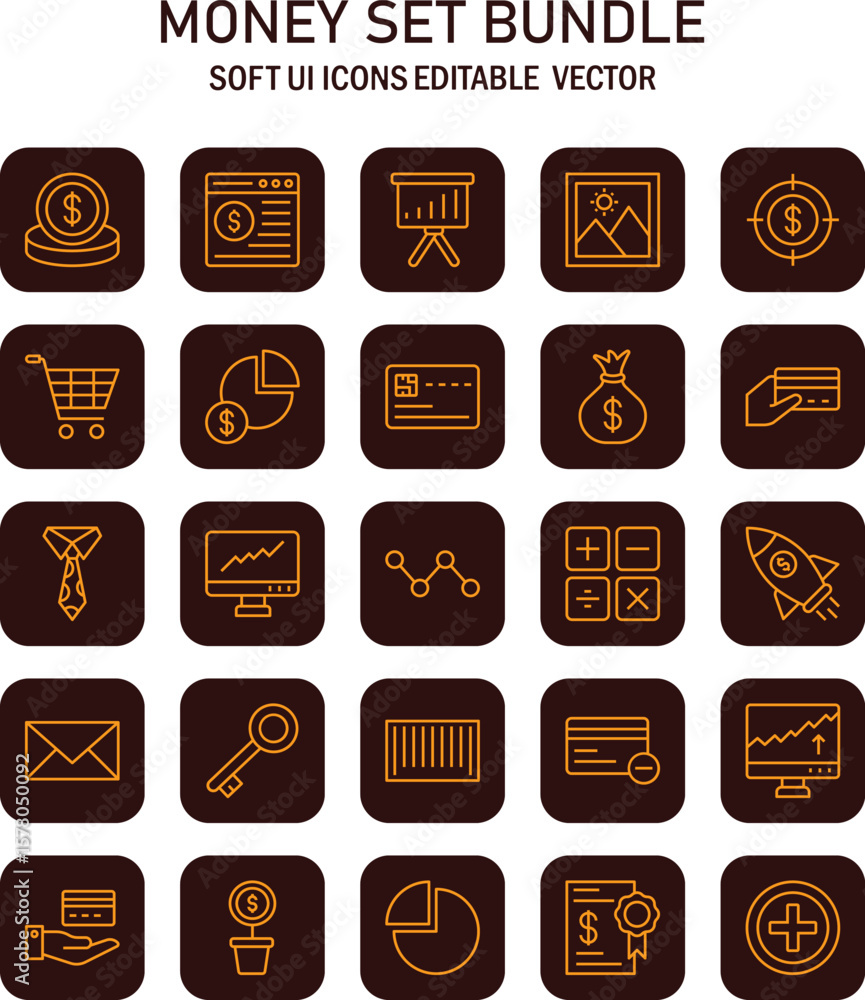 Poster aesthetic finance icons depicting commerce aspects and monetary transactions for website interface d