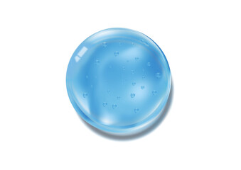 Glycerin gel texture. Blue serum toner drop isolated on white background. Liquid gel moisturizer with bubbles