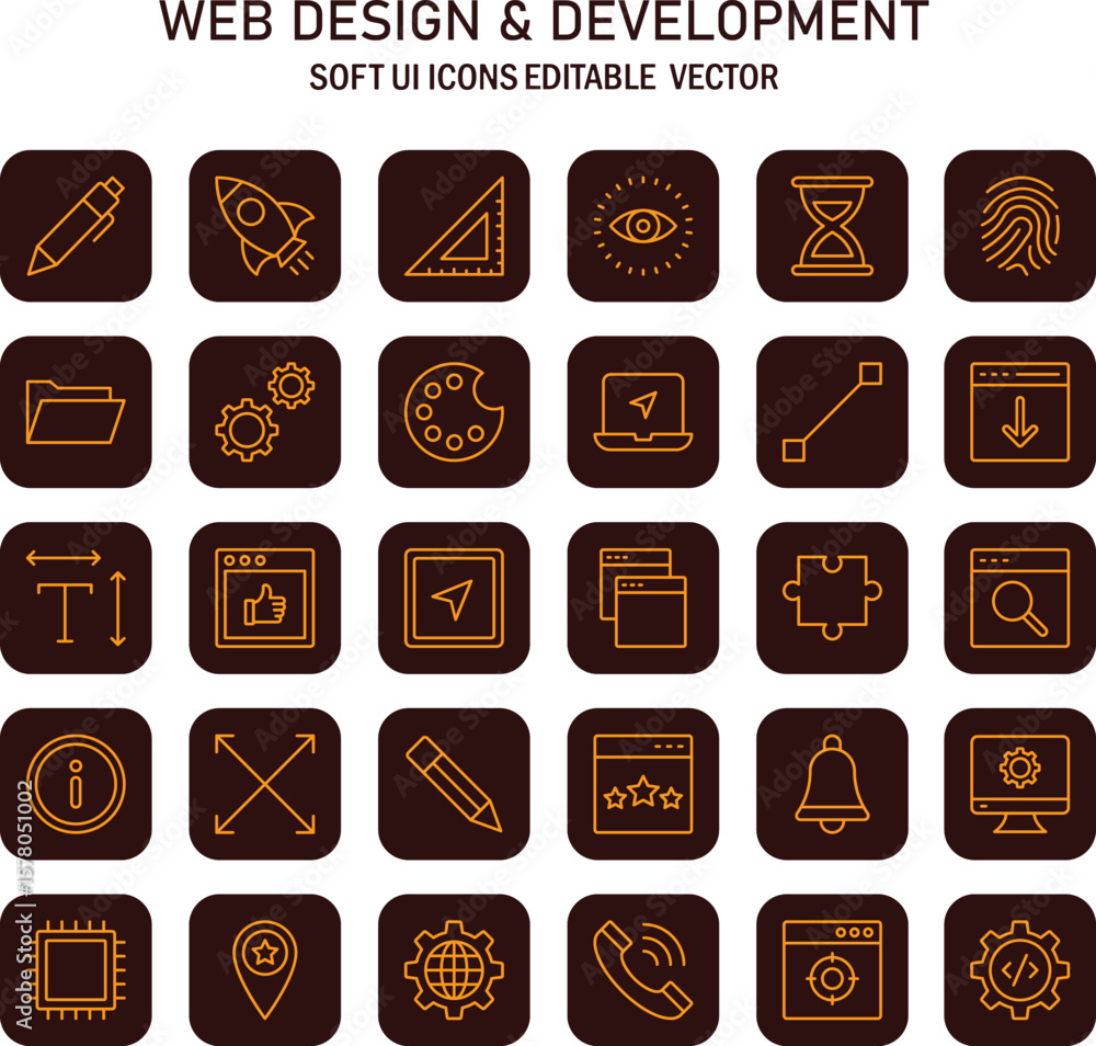 Poster modern soft user interface icons showcasing web design and development elements for creative digital