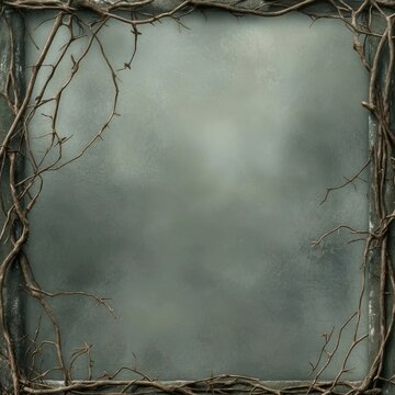 intertwined natural branches and subtle mist overlays framed by a rustic organic border earthy and isolated