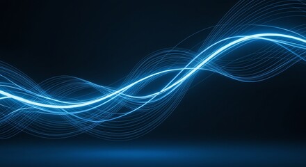 Abstract Blue Light Waves Flowing Across Dark Background for Technology and Science Concept