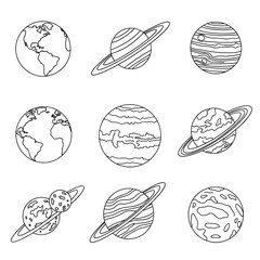 Obraz premium Set of nine planets with planetary rings and surface details