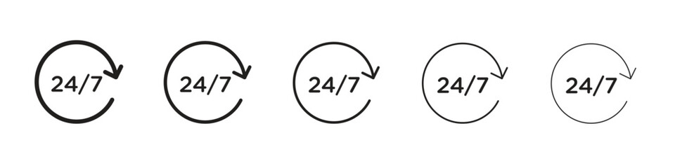 24 7 icon line art vector collection on white background