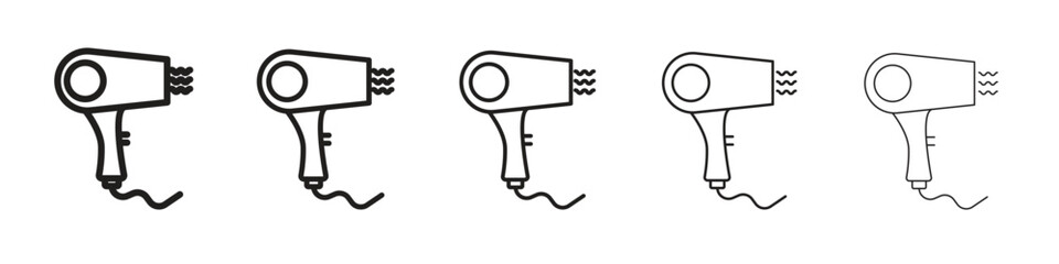 Blow dryer icon line art vector collection on white background