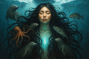 Sedna, Inuit Sea Goddess in Deep Ocean Tranquility
