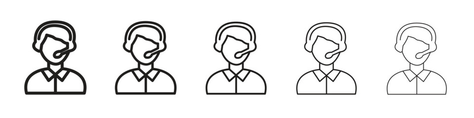 Callcenter icon line art vector collection on white background