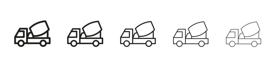 Cement truck icon line art vector collection on white background