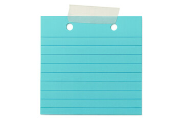 Blank turquoise sticky note adhering with transparent tape, waiting for personalized writing