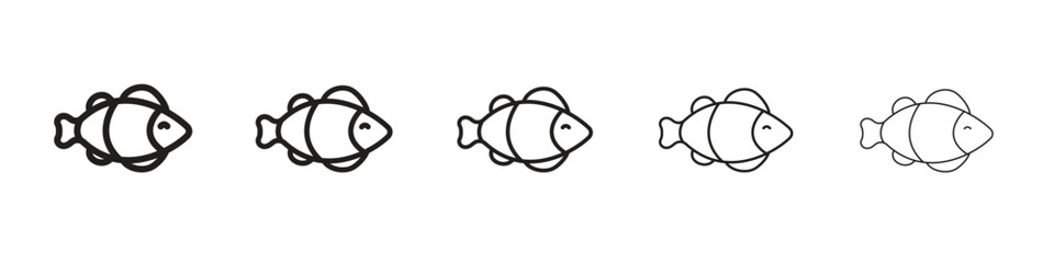 Clown fish icon line art vector collection on white background