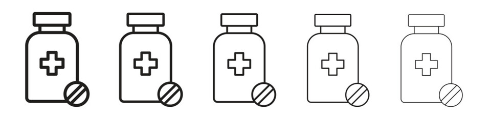 Fototapeta premium Medicine bottle icon line art vector collection on white background