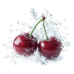 Two fresh cherries in a water splash