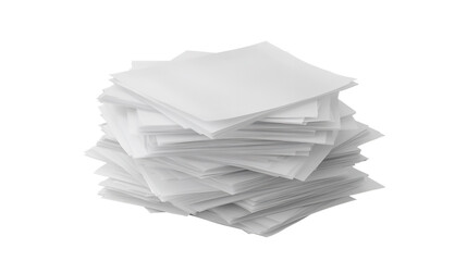A towering stack of blank white sheets the weight of unwritten stories ideas or looming on transparent background