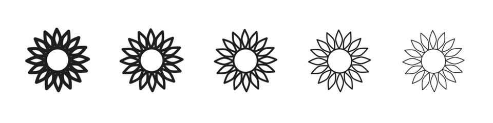 Sunflower icon line art vector collection on white background