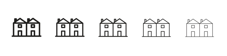 Terraced Houses icon line art vector collection on white background
