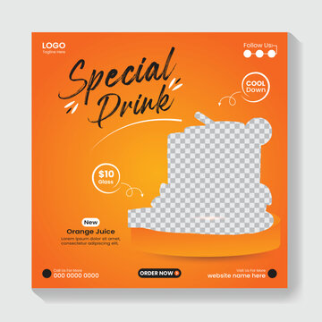Special juice drink menu social media post template, healthy fruit juice social media post design, fruit juice web banner template.