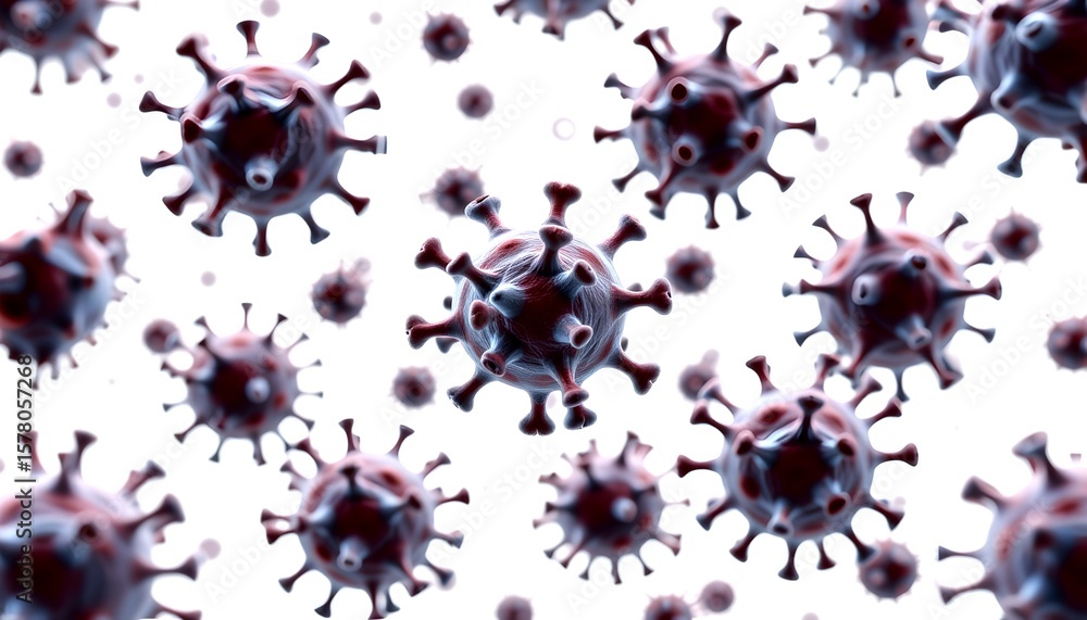 Poster microscopic view of several viruses in the body, evoking feelings of threat and concern. this image 