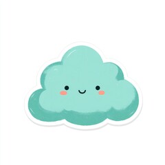 A teal, cartoon cloud sticker with a simple, happy face; slightly textured, with a soft, rounded shape