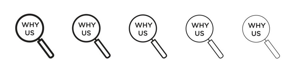 Why us icon line art vector collection on white background