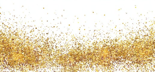 Golden glitter explosion against white backdrop, dense at bottom, sparsely scattered at top