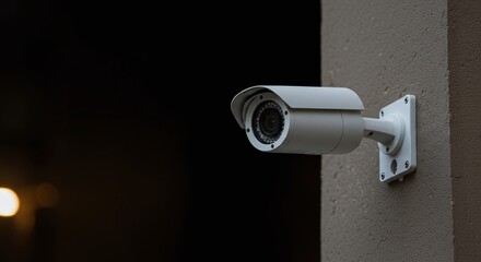 Security Camera Mounted on Building Wall in Night Scene