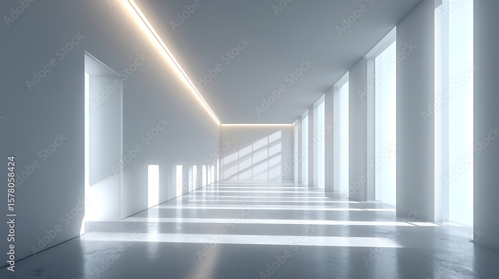 Poster empty modern corridor with window light