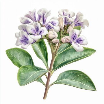 calotropis gigantea angel's wings plant large white or purple flowers with thick leathery leaves isolated on white transparent background