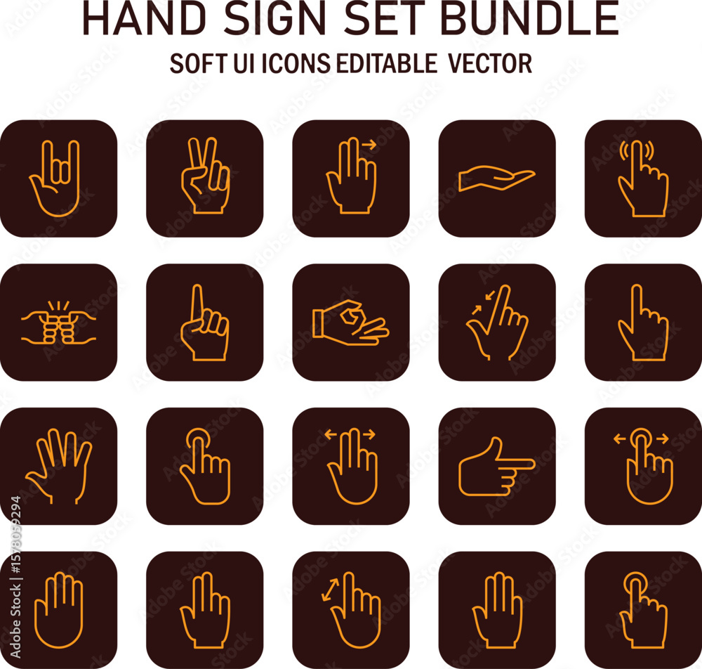 Poster diverse hand gestures collection in outline style for interface design and user interaction applicat